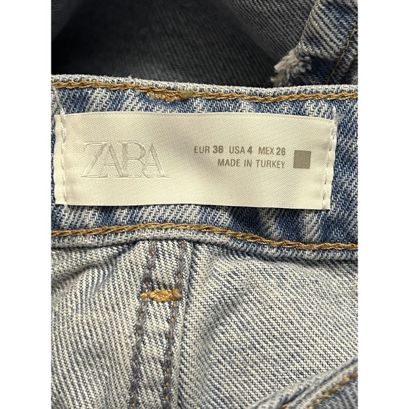 Zara Z1975 Jeans Womens 4 Light Wash Denim Straight Leg Cuffed High Rise Cotton - Picture 3 of 11